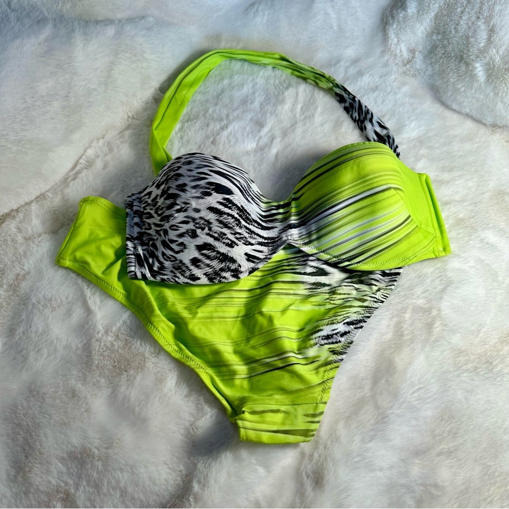 Roidal Neon Green and Zebra Print Bikini